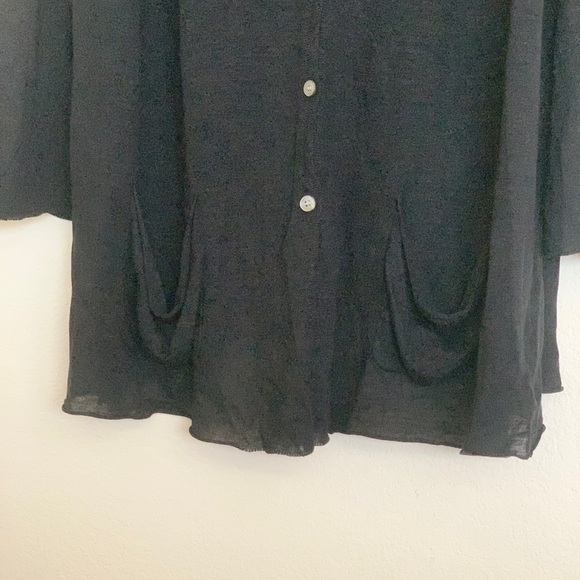 EILEEN FISHER WOMAN 3X Black Italian Yarn Knit Open Cardigan Linen Nylon Blend - Picture 6 of 11